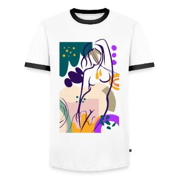 Nudist FKK Nackt Geschenk - Männer Kontrast-T-Shirt - Weiß/Schwarz - Vorne - AI Model Female 172 light (172cm) & AI Model Male 178 dark (178cm)