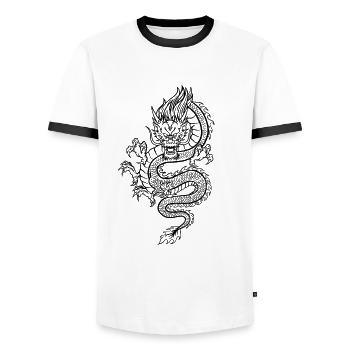 Japanischer Drache Handgezeichnet für Japan - Männer Kontrast-T-Shirt - Weiß/Schwarz - Vorne - AI Model Female 172 light (172cm) & AI Model Male 178 dark (178cm)