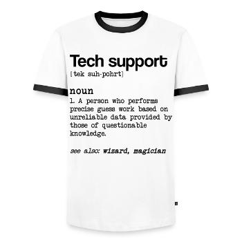 Technical support Definition of noun Technisc - Men's Ringer Shirt - white/black - Front - AI Model Female 172 light (172cm) & AI Model Male 178 dark (178cm)