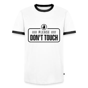 Bitte nicht anfassen Finger Weg Berühren Gucken - Männer Kontrast-T-Shirt - Weiß/Schwarz - Vorne - AI Model Female 172 light (172cm) & AI Model Male 178 dark (178cm)