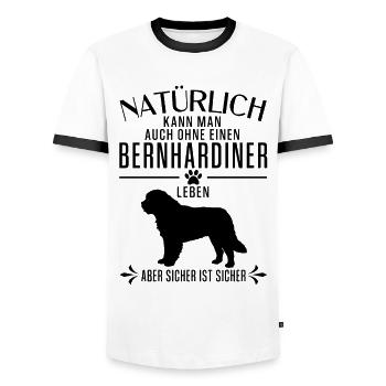 Natürlich kann man auch ohne einen Bernhardiner... - Männer Kontrast-T-Shirt - Weiß/Schwarz - Vorne - AI Model Female 172 light (172cm) & AI Model Male 178 dark (178cm)