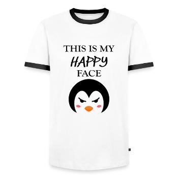 This Is My Happy Face Pinguin Geschenk - Männer Kontrast-T-Shirt - Weiß/Schwarz - Vorne - AI Model Female 172 light (172cm) & AI Model Male 178 dark (178cm)