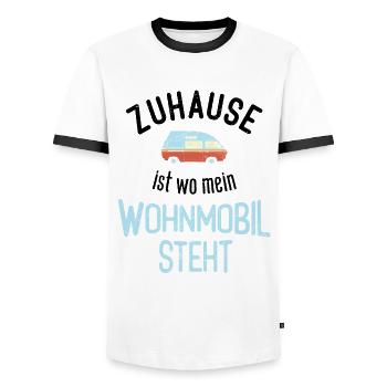Wohnwagen/Wohnmobil Zuhause Ist Wo Mein Wohnmobil - Männer Kontrast-T-Shirt - Weiß/Schwarz - Vorne - AI Model Female 172 light (172cm) & AI Model Male 178 dark (178cm)
