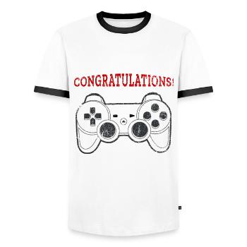 40 Birthday Level Up 40 Gaming Console - Men's Ringer Shirt - white/black - Front - AI Model Female 172 light (172cm) & AI Model Male 178 dark (178cm)