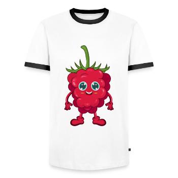 Himbeere - Männer Kontrast-T-Shirt - Weiß/Schwarz - Vorne - AI Model Female 172 light (172cm) & AI Model Male 178 dark (178cm)