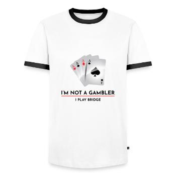 Card Games Casino Bridge Player Gambling Gift - Men's Ringer Shirt - white/black - Front - AI Model Female 172 light (172cm) & AI Model Male 178 dark (178cm)