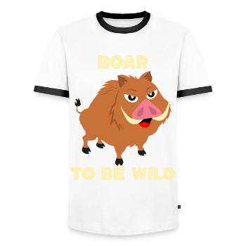 Boar - funny saying Boar to be Wild - Men's Ringer Shirt - white/black - Front - AI Model Female 172 light (172cm) & AI Model Male 178 dark (178cm)