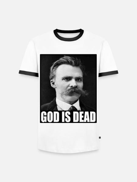 Friedrich Nietzsche | Bóg nie żyje | Bóg nie żyje - Koszulka męska z kontrastowymi wstawkami - biały/czarny