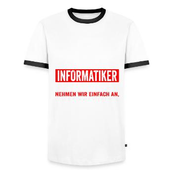 Informatiker IT Experte Informatik Informatik Lust - Männer Kontrast-T-Shirt - Weiß/Schwarz - Vorne - AI Model Female 172 light (172cm) & AI Model Male 178 dark (178cm)