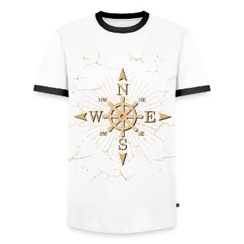 Steering wheel wind rose - Men's Ringer Shirt - white/black - Front - AI Model Female 172 light (172cm) & AI Model Male 178 dark (178cm)