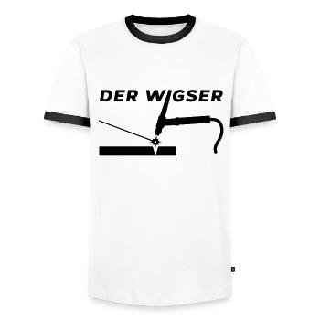 Der WIGser WIG schweißen WIG Schweißer Schlosser - Männer Kontrast-T-Shirt - Weiß/Schwarz - Vorne - AI Model Female 172 light (172cm) & AI Model Male 178 dark (178cm)