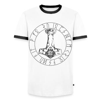 Runes viking du marteau de Thor - T-shirt contrasté Homme - blanc/noir - Devant - AI Model Female 172 light (172cm) & AI Model Male 178 dark (178cm)