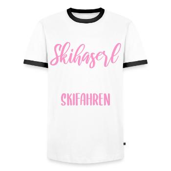 Hüttengaudi Apres Ski Skihase Skihaserl Geschenk - Männer Kontrast-T-Shirt - Weiß/Schwarz - Vorne - AI Model Female 172 light (172cm) & AI Model Male 178 dark (178cm)