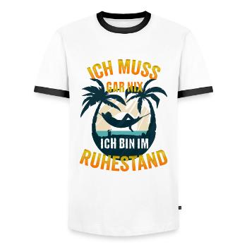 Ich muss gar nix Ich bin im Ruhestand - Männer Kontrast-T-Shirt - Weiß/Schwarz - Vorne - AI Model Female 172 light (172cm) & AI Model Male 178 dark (178cm)