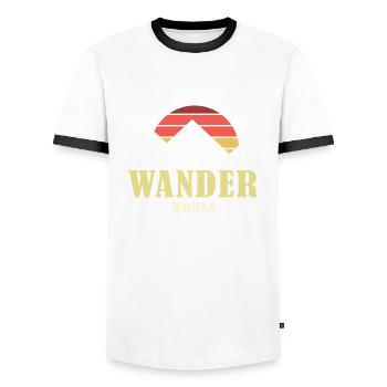 Wander Woman Damen Tshirt Wandern Frauen - Männer Kontrast-T-Shirt - Weiß/Schwarz - Vorne - AI Model Female 172 light (172cm) & AI Model Male 178 dark (178cm)