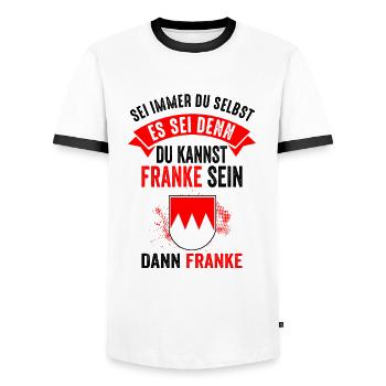 Franke Fränkisch Oberfranken Unterfranken Lustig - Männer Kontrast-T-Shirt - Weiß/Schwarz - Vorne - AI Model Female 172 light (172cm) & AI Model Male 178 dark (178cm)