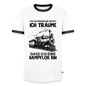 Lokomotive Zug Dampflok Gleis Eisenbahn - Männer Kontrast-T-Shirt - Weiß/Schwarz - Vorne - AI Model Female 172 light (172cm) & AI Model Male 178 dark (178cm)