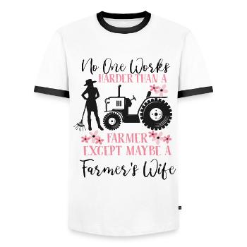 Personne ne travaille plus dur qu'une femme d'agriculteurs Life Agric - T-shirt contrasté Homme - blanc/noir - Devant - AI Model Female 172 light (172cm) & AI Model Male 178 dark (178cm)