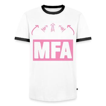 MFA - lustiger Artzhelferin Spruch - Männer Kontrast-T-Shirt - Weiß/Schwarz - Vorne - AI Model Female 172 light (172cm) & AI Model Male 178 dark (178cm)
