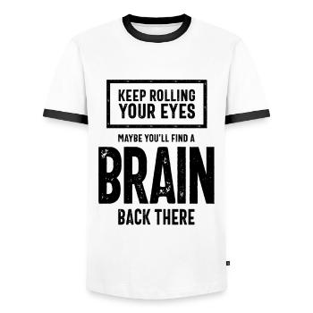 Sarkastisches Geschenk | Rollen Sie weiter mit den Augen - Männer Kontrast-T-Shirt - Weiß/Schwarz - Vorne - AI Model Female 172 light (172cm) & AI Model Male 178 dark (178cm)