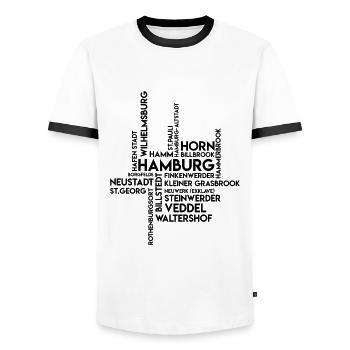 Hamburger Bezirke - Deutschland Souvenir Hamburg - Männer Kontrast-T-Shirt - Weiß/Schwarz - Vorne - AI Model Female 172 light (172cm) & AI Model Male 178 dark (178cm)