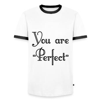 Vous êtes Perfect - T-shirt contrasté Homme - blanc/noir - Devant - AI Model Female 172 light (172cm) & AI Model Male 178 dark (178cm)