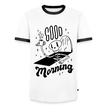 Good Morning Best Gift - Men's Ringer Shirt - white/black - Front - AI Model Female 172 light (172cm) & AI Model Male 178 dark (178cm)