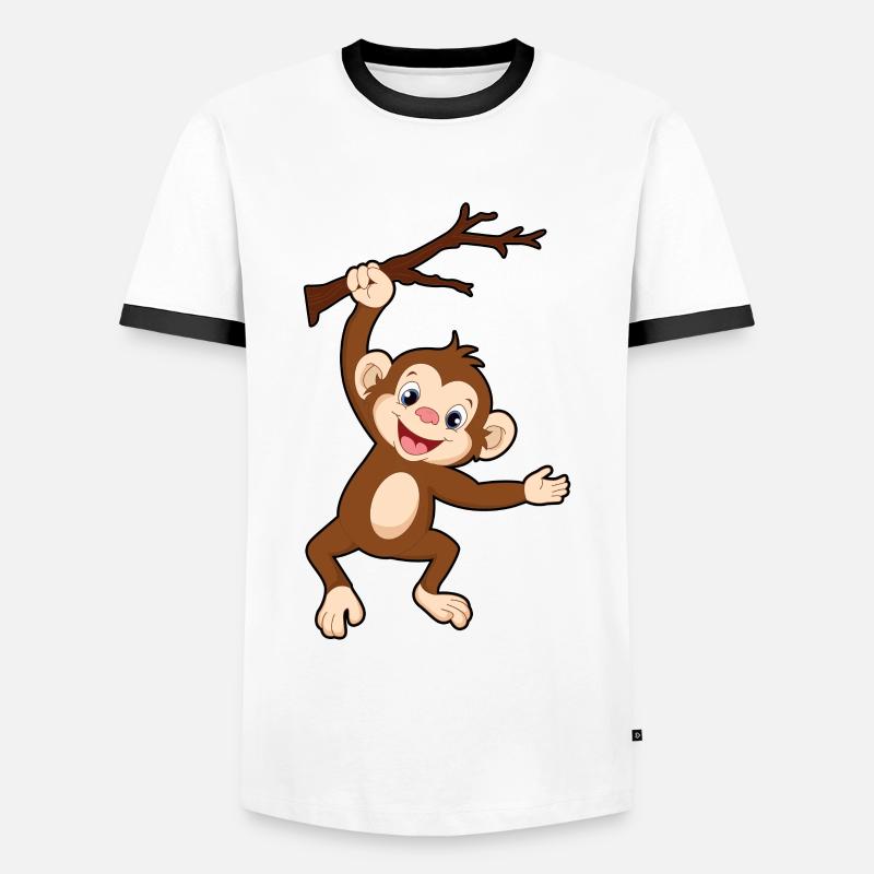 Monkey on branch - Men's Ringer Shirt - white/black