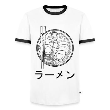 Ramen Japan tshirt - Men's Ringer Shirt - white/black - Front - AI Model Female 172 light (172cm) & AI Model Male 178 dark (178cm)