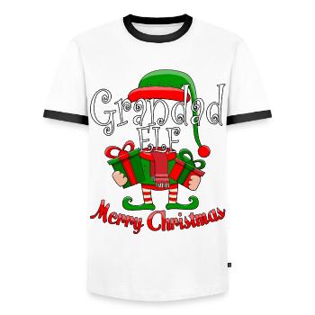 Grandad Elf Family Matching Christmas Pajama Gift - Men's Ringer Shirt - white/black - Front - AI Model Female 172 light (172cm) & AI Model Male 178 dark (178cm)