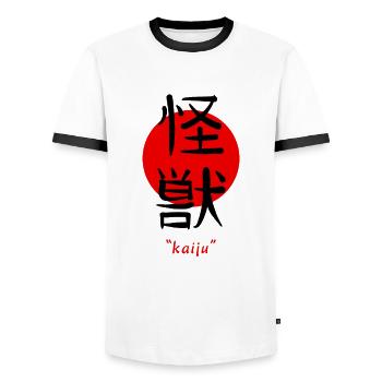 Kaiju Monster auf Japanisch Ästhetisch Kanji Kunst - Männer Kontrast-T-Shirt - Weiß/Schwarz - Vorne - AI Model Female 172 light (172cm) & AI Model Male 178 dark (178cm)