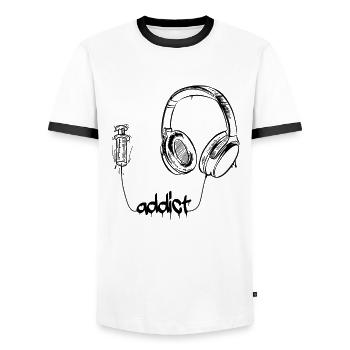 Kopfhörer Over Ear DJ Buds Addict Musik Süchtig - Männer Kontrast-T-Shirt - Weiß/Schwarz - Vorne - AI Model Female 172 light (172cm) & AI Model Male 178 dark (178cm)