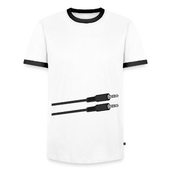 Sound engineer nerd with Auxweg saying - Men's Ringer Shirt - white/black - Front - AI Model Female 172 light (172cm) & AI Model Male 178 dark (178cm)
