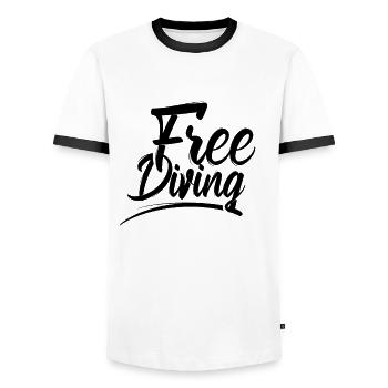 Freediving Freediving Freediving Hobby - Men's Ringer Shirt - white/black - Front - AI Model Female 172 light (172cm) & AI Model Male 178 dark (178cm)