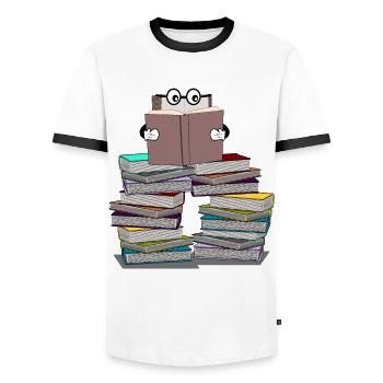 Livre lit des livres - ver de bibliothèque drôle - T-shirt contrasté Homme - blanc/noir - Devant - AI Model Female 172 light (172cm) & AI Model Male 178 dark (178cm)
