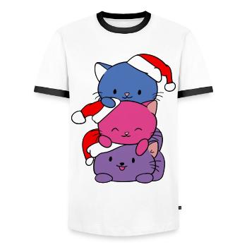 Tee-shirt chats rigolos chat mignon noël - T-shirt contrasté Homme - blanc/noir - Devant - AI Model Female 172 light (172cm) & AI Model Male 178 dark (178cm)