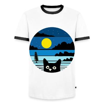 Tee-shirt chats rigolos chat mignon noël - T-shirt contrasté Homme - blanc/noir - Devant - AI Model Female 172 light (172cm) & AI Model Male 178 dark (178cm)