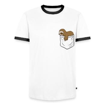 Cute kawaii baby sloth is sleeping in the bag - Men's Ringer Shirt - white/black - Front - AI Model Female 172 light (172cm) & AI Model Male 178 dark (178cm)