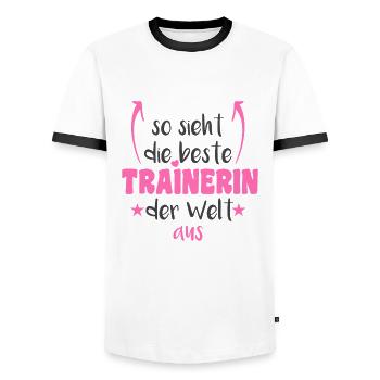So sieht die beste Trainerin der Welt aus Trainer - Männer Kontrast-T-Shirt - Weiß/Schwarz - Vorne - AI Model Female 172 light (172cm) & AI Model Male 178 dark (178cm)