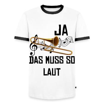 Posaune - Männer Kontrast-T-Shirt - Weiß/Schwarz - Vorne - AI Model Female 172 light (172cm) & AI Model Male 178 dark (178cm)