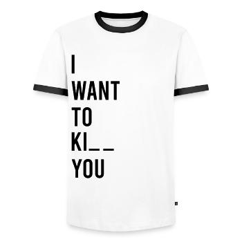 I want to ki .. you - Men's Ringer Shirt - white/black - Front - AI Model Female 172 light (172cm) & AI Model Male 178 dark (178cm)