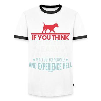 Chien de formation disant - T-shirt contrasté Homme - blanc/noir - Devant - AI Model Female 172 light (172cm) & AI Model Male 178 dark (178cm)