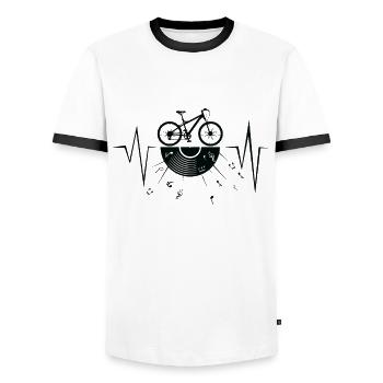 Bicycle vinyl record player heartbeat music - Men's Ringer Shirt - white/black - Front - AI Model Female 172 light (172cm) & AI Model Male 178 dark (178cm)