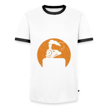Train railroad railroad workers trains locomotive driver - Men's Ringer Shirt - white/black - Front - AI Model Female 172 light (172cm) & AI Model Male 178 dark (178cm)