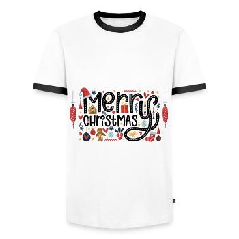 Merry Christmas xmas design gift - Men's Ringer Shirt - white/black - Front - AI Model Female 172 light (172cm) & AI Model Male 178 dark (178cm)