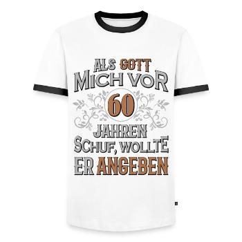 Als Gott mich vor 60 Jahren schuf... - Männer Kontrast-T-Shirt - Weiß/Schwarz - Vorne - AI Model Female 172 light (172cm) & AI Model Male 178 dark (178cm)