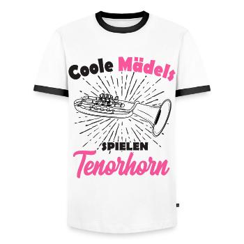 Tenorhorn - Männer Kontrast-T-Shirt - Weiß/Schwarz - Vorne - AI Model Female 172 light (172cm) & AI Model Male 178 dark (178cm)