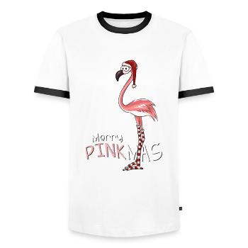 Joyeux Pinkmas Joyeux Noël flamant rose - T-shirt contrasté Homme - blanc/noir - Devant - AI Model Female 172 light (172cm) & AI Model Male 178 dark (178cm)
