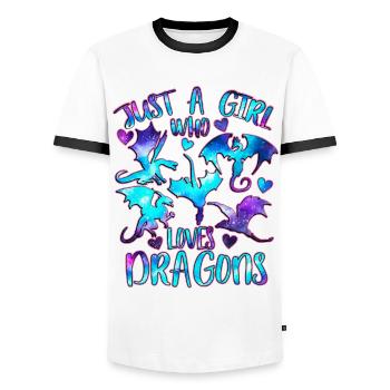 Just a girl who loves dragons - Men's Ringer Shirt - white/black - Front - AI Model Female 172 light (172cm) & AI Model Male 178 dark (178cm)