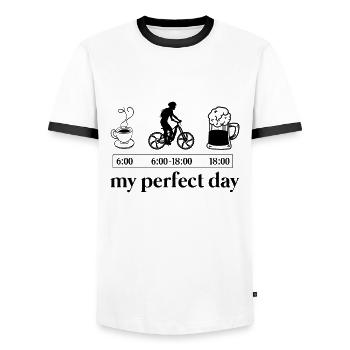 Mountainbiker Perfect day ebike cyclist - Men's Ringer Shirt - white/black - Front - AI Model Female 172 light (172cm) & AI Model Male 178 dark (178cm)
